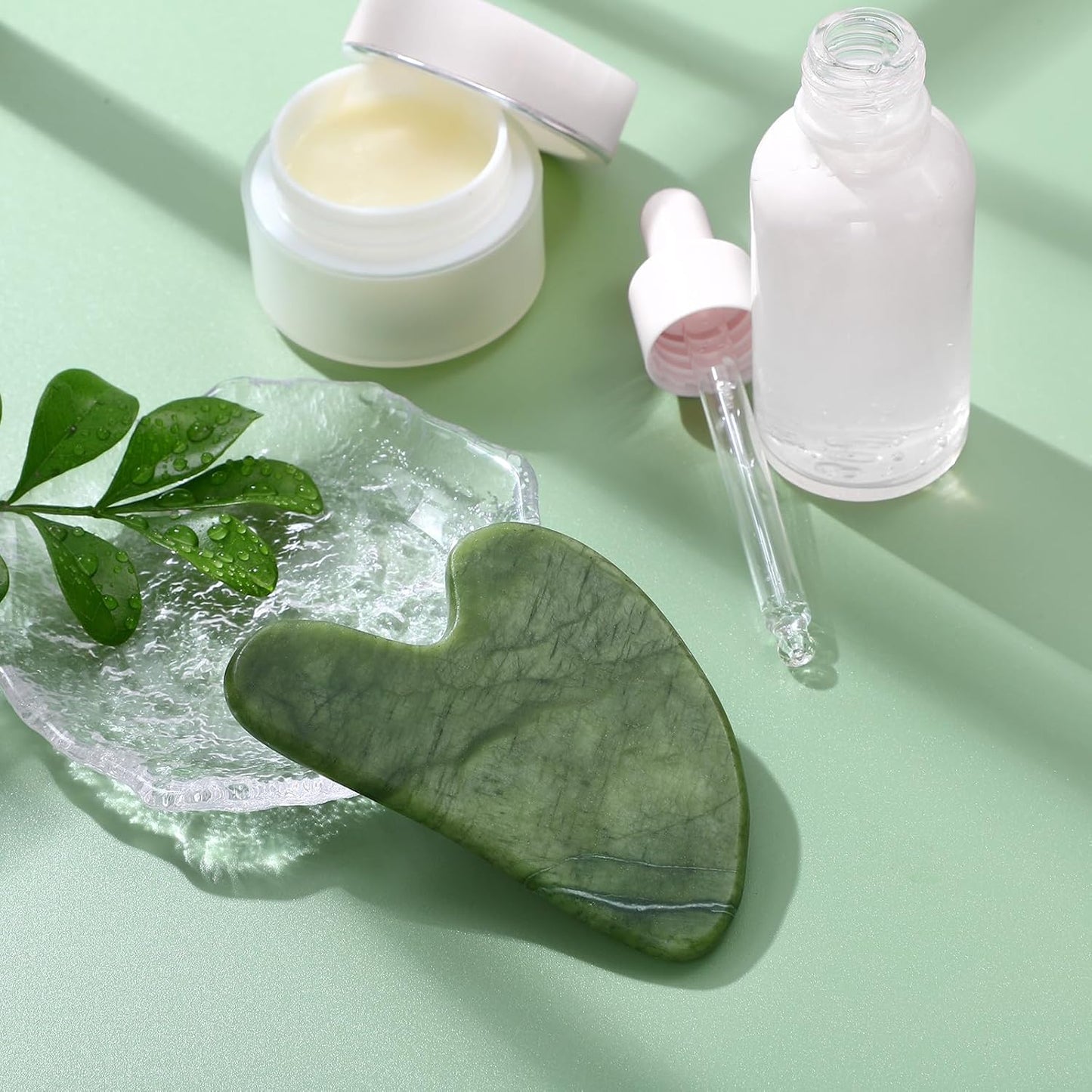 rosenice Gua Sha Scraping Massage Tool Natural Jade Guasha Board for Therapy Trigger Point Treatment Dark Green