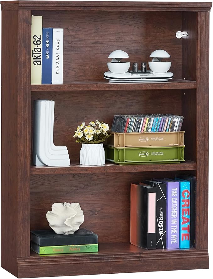 RWYHG 43" Walnut Tall Bookshelf Set of 2,3-Tier Thick Wooden Book Shelf with Adjustable Shelves,Free Standing Farmhouse Bookcase with Open Display Storage,Floor Vintage Bookshelves for Living Room