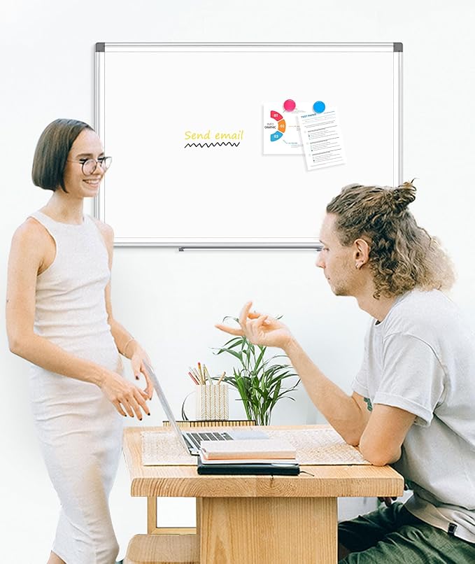 AMUSIGHT 2 Pack Double-Sided Magnetic Whiteboard, 36" x 24" Dry Erase Board, Aluminum Frame White Board for Wall, Hanging Mounting White Board Dry Erase Marker Board for Office, School, Home