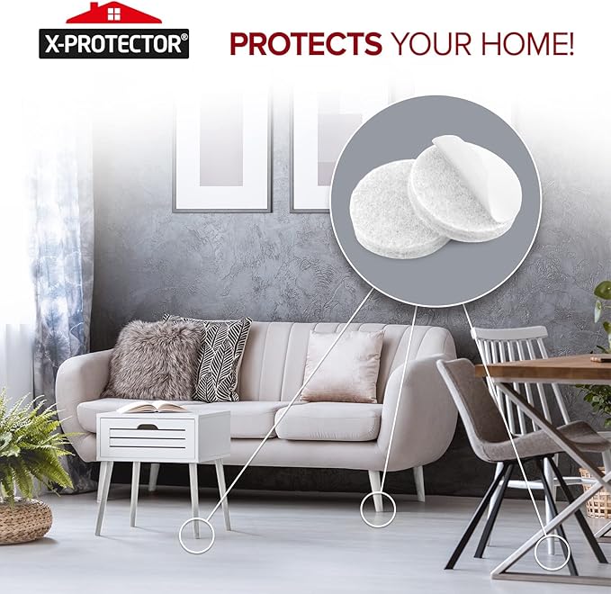 Felt Furniture Pads X-PROTECTOR - 48 Premium Felt Pads Floor Protector - Chair Felts Pads for Furniture Feet Wood Floors - Best Furniture Pads for Hardwood Floors - Protect Your Hard Floors! (White)