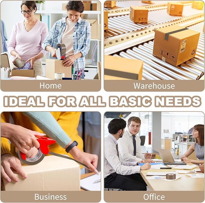 Ealyder Tape Brown Packing Tape 2 inch x 60 Yards, 3 Rolls with Dispenser – Heavy Duty Parcel Sealing Tape for Shipping, Moving and Storage, Total 180 Yards
