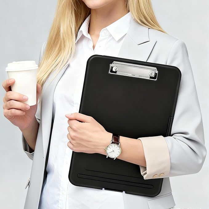 7 Pack Clipboard with Storage, High Capacity Storage Clipboard 8.5 x 11 with Pen Holder, Letter / A4 Size, Inner Plastic Folder Attached for Teacher Office Home, Size 13.4 x 9.4 x 0.9 in, Black