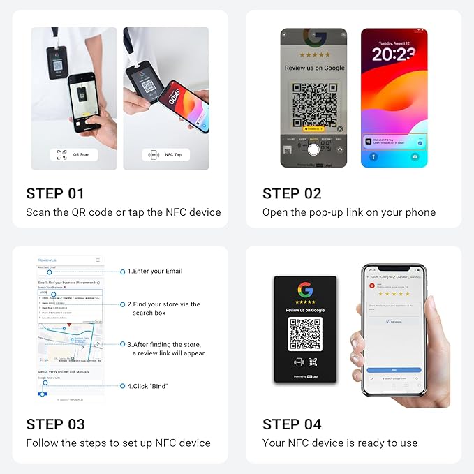 HotLabel β Google Review Stand 3-Pack + Bonus Google Review Tap Card 3-Pack β Black β NFC Tap & QR Code β Supports 6 Different Stores or Same β All Phones Compatible β No App/Subscription