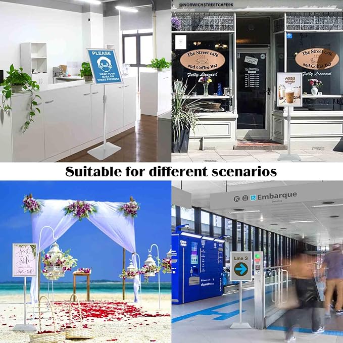 Golemas Adjustable Sign Stand for Display, with Upgraded Iron Base, Pedestal Floor Signage Stand Holder for Outdoor or Indoor Advertising (8.5 x 11, Silver 3Pack)