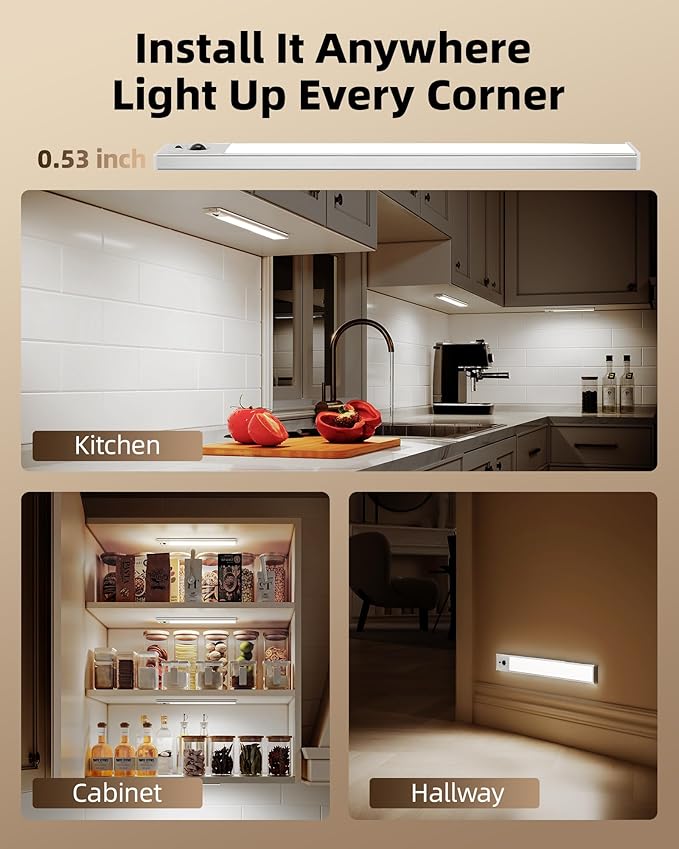 EZVALO 5 Pack Under Cabinet Lighting, 3200mAh Rechargeable Motion Sensor Light, 12inch Magnetic Closet Lights with Dimmable & 3 Color Temps, Wireless Motion Activated Lights with Remote for Kitchen