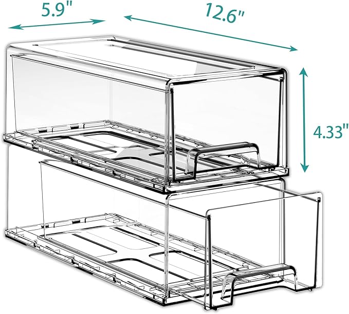 Sgoostood Pull Out Drawer Medicine Box for Safe Medication Storage, Large Refrigerator Storage Bin for Kitchen Food Safe, Tablet Box for Kids Home/Office Organize Ointments,2 Pack - Clear( Medium)