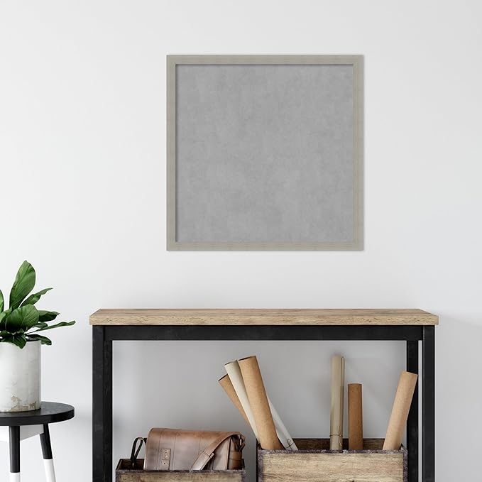 Amanti Art Grey Framed Magnetic Board 26x26 Medium Vision Board for use with Magnets, 100% Metal Sheet to Display Items as Office Decor or for Home Organization in mudroom, Kitchen or Kids Room