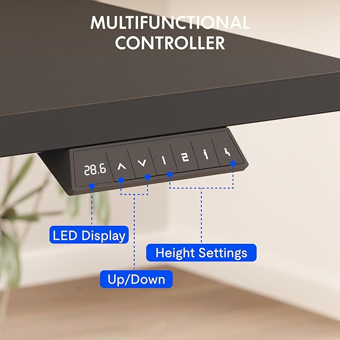 FLEXISPOT EN2 Whole-Piece Standing Desk with Clamp Power Strip, 48x24'' Electric Stand Up Height Adjustable Desk with Cable Management (Black Frame + 48" Black Table Top)