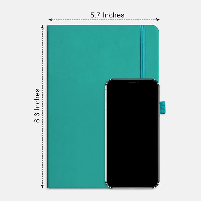 RETTACY Bullet Dotted Journal Notebook, 256 Pages, A5 Medium Size (5.7'' × 8.3''), Leather Hardcover, 120 GSM Thick Paper, for Bullet Journaling, Planning, Tracking (Cyan)