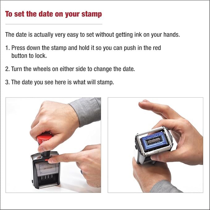 MaxMark Heavy Duty Round Date Stamp with Custom Text, Self Inking Date Stamp - 2045-6 - Choose from Many Font and Color Options