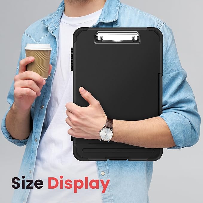 Sooez Reinforced Clipboard with Storage, Inner Plastic Folder Attached, Heavy Duty Clip Boards 8.5x11 with Pen Holder, High Capacity Nursing Clipboards Box for Teacher Office Home, Letter / A4 Size