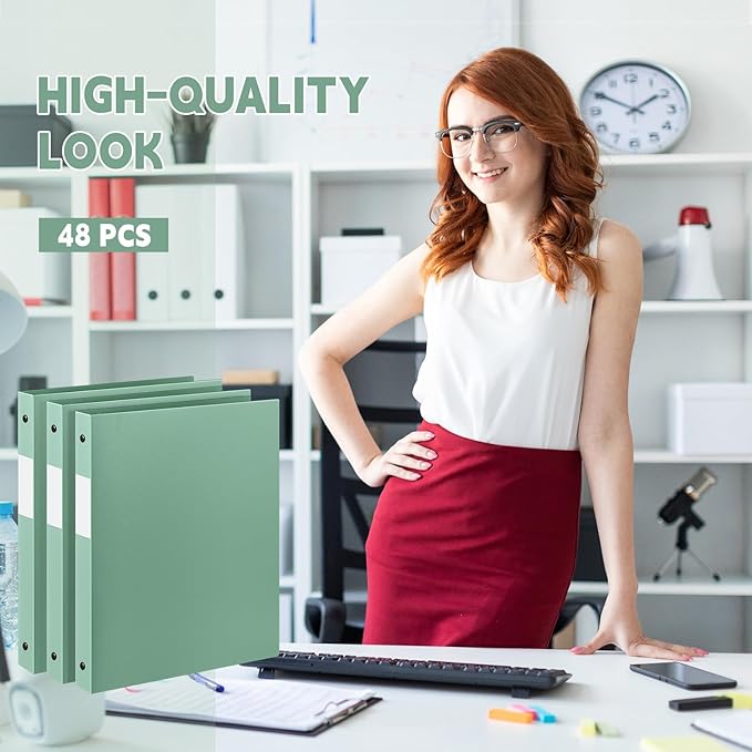 Henoyso 48 Pcs 3 Ring Binder 0.5 Inch Round Fits Letter Size 8.5'' x 11'' Paper Plastic Flexible Binder Bulk Holds 140 Sheets with 1 Pockets Versatile Organizer for Home Office School (Sage Green)