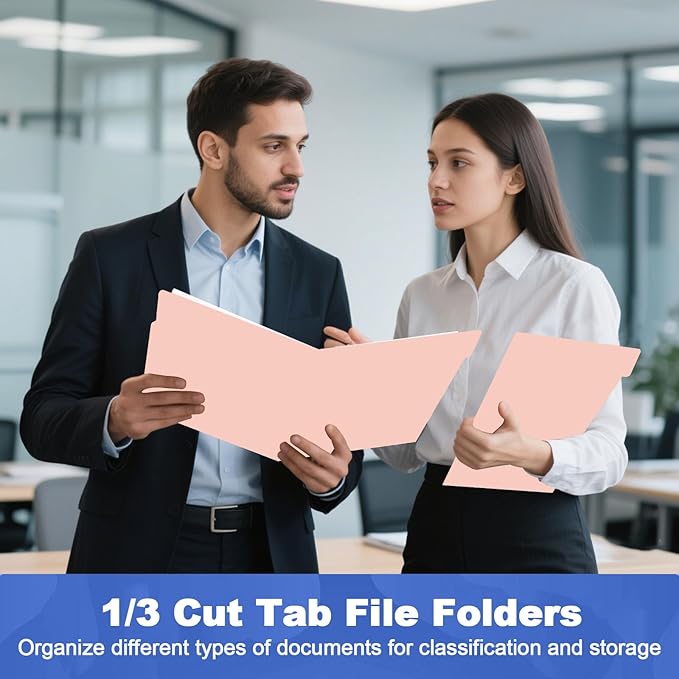 File Folder, HERKKA 30 Pack 1/3 Cut Tab File Folders, File Folders Great for Organizing and Filing, Letter Size, Pink