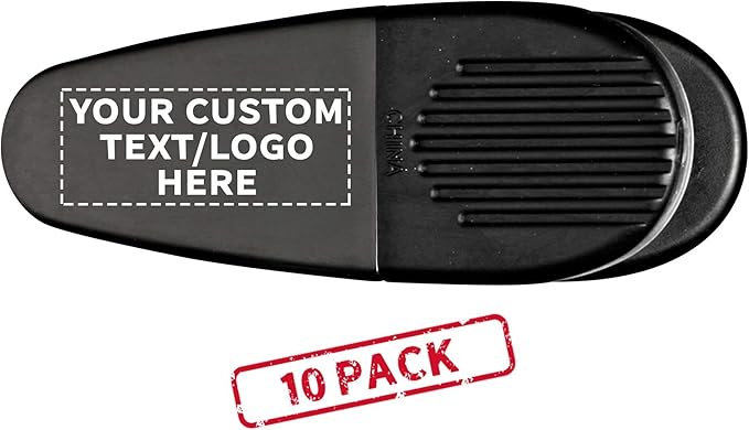 10 Magnetic Memo Holders Set - Customizable Text, Logo - Large Clip, Plastic - Black