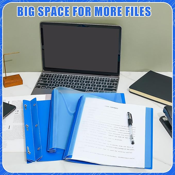 Teling 48 Pcs Clear Front Report Covers with Prongs Plastic Presentation Folders 3 Prong Resume Portfolio Folder for School(Blue)