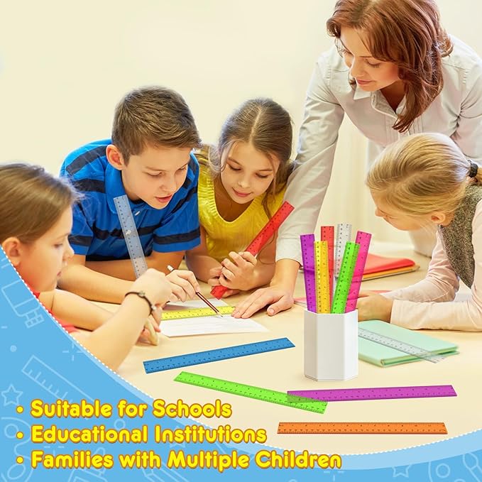 32 Pack Clear Plastic Ruler 12 Inch, Rulers Bulk for Classroom, Transparent Assorted Color Ruler with Centimeters and Inches, Metric Rulers for Kids, Ideal Back to School Office Home Supplies