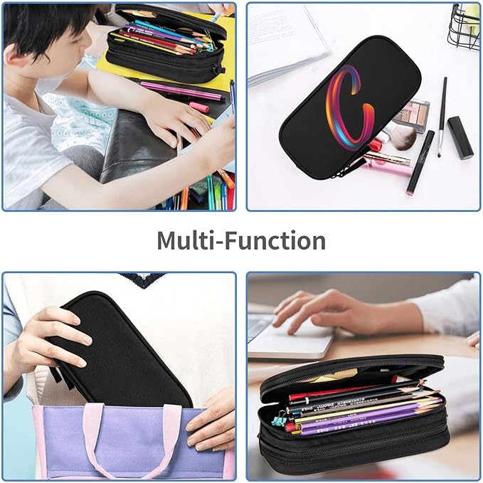 Pazacon Cute Initial Pencil Case for Kids Students, Large Capacity Pencil Pouch for Boys Girls, Letter Design Pencil Box Pen Bag Office Stationery Organizer, Rainbow Letter C