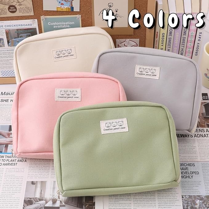 Fcteap Pencil Case Pouch Box Cute Kawaii Large Capacity Aesthetic Zipper Pen Holder Organizer Bag for Office Workspace Supplies Desk Accessories Travel (Light Grey)