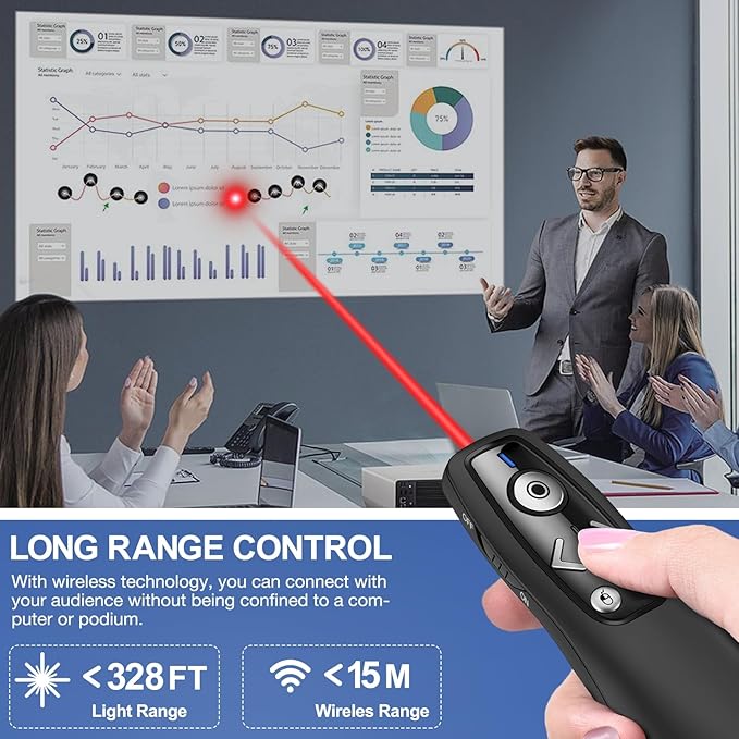 Air Mouse 2-in-1 USB Type C Presentation Clicker Wireless Presenter Remote for PowerPoint, Powerpoint Clicker with Volume Control PowerPoint Slide Advancer for Mac, Computer, Laptop