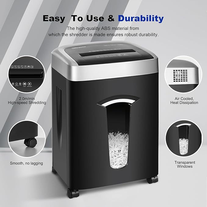 Wingwise 120-Minute Paper Shredder - 15-Sheet Capacity, 30L(7.9 Gallon) Bin, 58dB Quiet Operation, P4 Cross-Cut Heavy-Duty Shredder for Home & Office Use