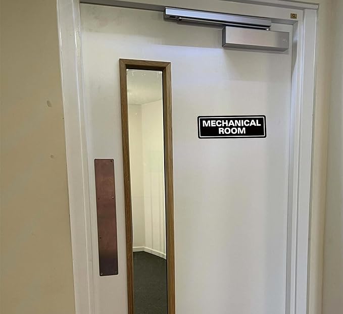 Mechanical Room Sign – Equipment Room Sign, Premium Durable Acrylic Material, Super Strong Self-Adhesive, Quick Installation, Suitable For Home And Business (9 × 3 Inches, Black)