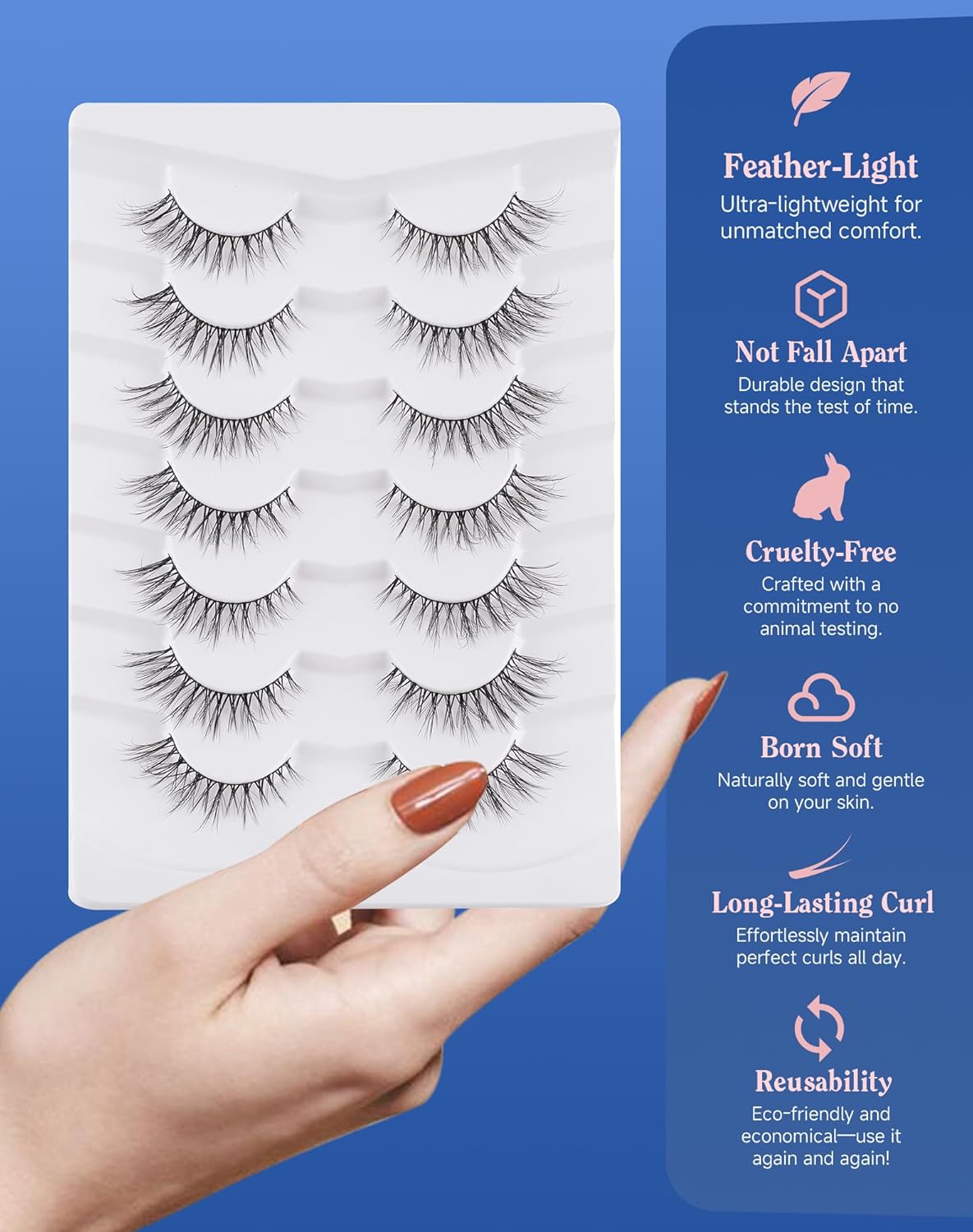 Cat eye Lashes Natural Wispy Lash Strip Natural Look Flared Eyelashes Fairy False Eye Lashes Fluffy False Eyelashes Soft 7 Pairs D97