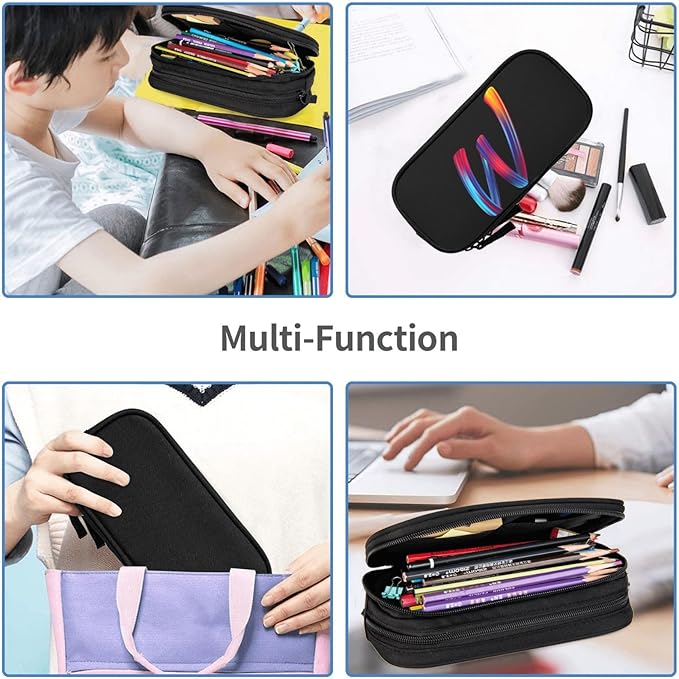 Cute Initial Pencil Case for Kids Students, Large Capacity Pencil Pouch for Boys Girls, Letter Design Pencil Box Pen Bag Office Stationery Organizer, Rainbow Letter W