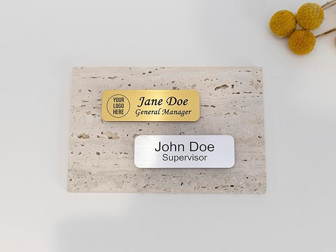 Custom Engraved ID Name Tag Badges Identification Personalized with Text & Logos, Metal Name for Clothing with Pin or Magnetic Backing Plates for Business and Employees (Your Own Design)
