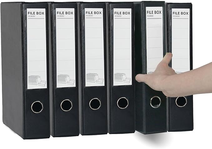 URbantin 6 Pack Foldable A4 Box Files,Plastic Archive Folders,65mm Spine, Document Box for Office(Black)