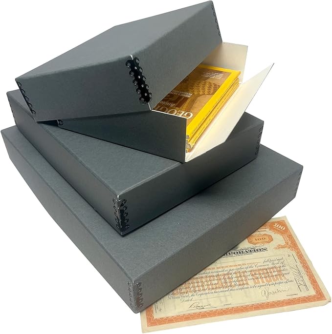 Lineco Museum Archival Storage Box, 9.75x12.75x3 in. Drop Front Design. Acid-Free with Metal Edge. Organize Photos, Pictures, Prints, Documents, Crafts, DIY. Gray, 2 Pack