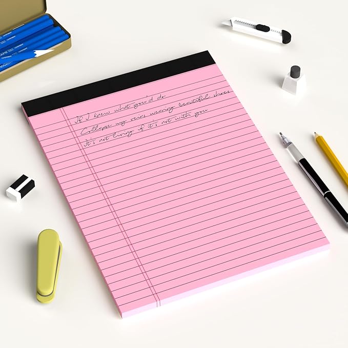 AILZFEI Colored Legal Pads 8.5 x 11 Note Pads, Wide Ruled Sturdy Back Writing Pads 30 Sheets/Pad, 20lb Colored Paper, Perforated Notepad with Sturdy Back (4 Pads)