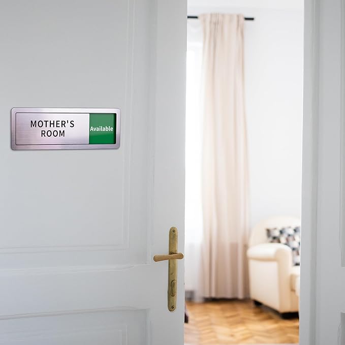 Mother's Room Door Signs, Do Not Disturb,Breastfeeding Door Sign, In Use/Available Slider Sign for Lactation Room, Privacy Vacant Occupied Nursing Signs,Brushed Silver