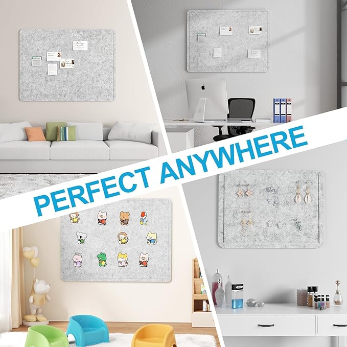 Large Felt Bulletin Board for Wall, 36"x24" Frameless Picture Board, Soft Felt Cork Board for Office, Home Planning & Office Wall Decor, Easy Install Pin Board