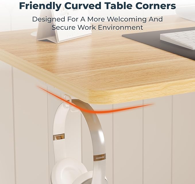 FitStand Adjustable Standing Desk, 63x24 Inches Home Office Desk with Memory Preset Computer Workstation Maple Top + White Frame
