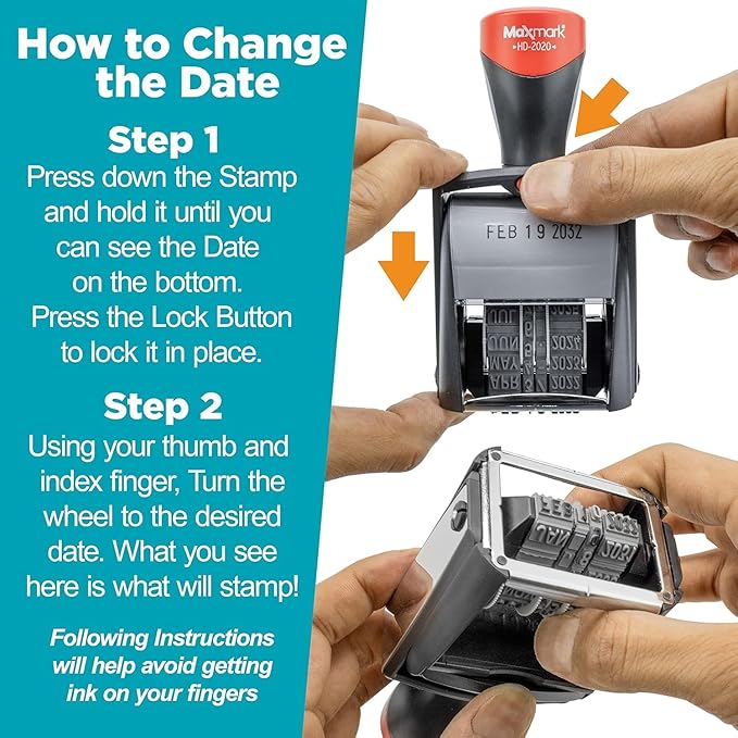 MaxMark Heavy Duty Date Stamp, Large Date Size - Exclusive 12-Year Band - Red Ink