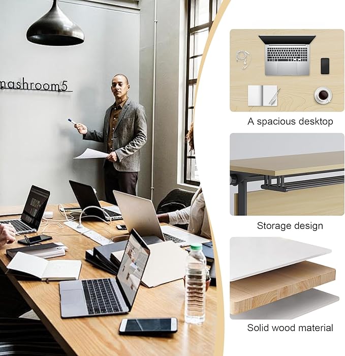 Conference Table,55.1''Folding Conference Room Table for 4-12 People,Mobile Flip Top MeetingTraining Table with Different Coulor and Styles for Offices, Classrooms,Meeting Room (12, 61''G)