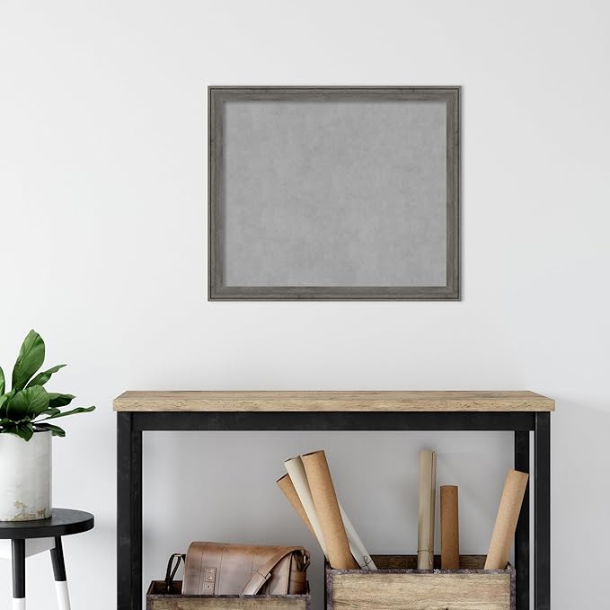 Amanti Art Grey Framed Magnetic Board 23x27 Medium Vision Board for use with Magnets, 100% Metal Sheet to Display Items as Office Decor or for Home Organization in mudroom, Kitchen or Kids Room
