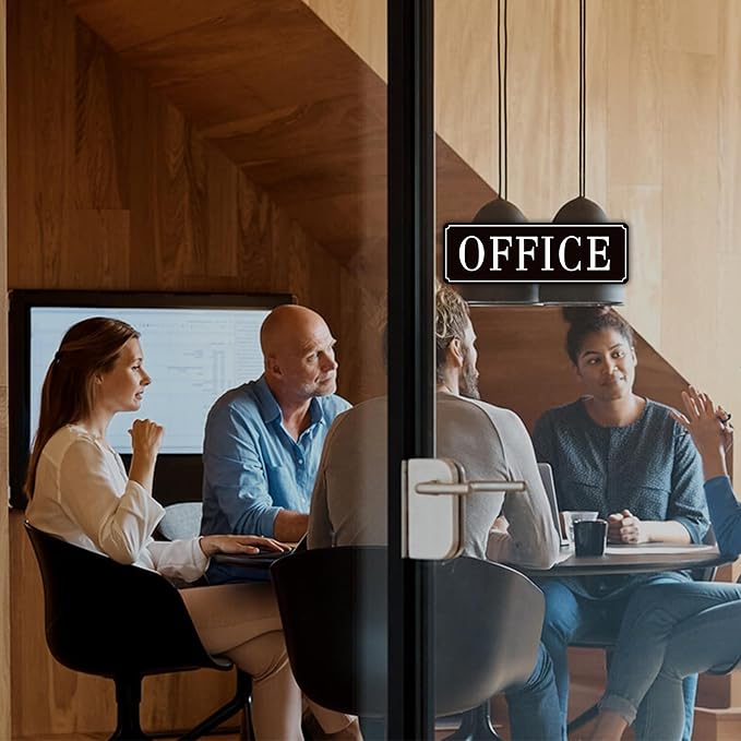 The Office Door Sign for Home and Business,Self-Adhesive Waterproof and Fade-Resistant Modern Office Sign Sticker for House,Business,Door, Window(Black)