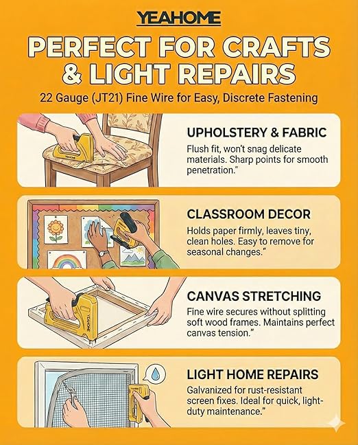 YEAHOME Light Duty Staples for Staple Gun, 3000 Counts 1/4-Inch JT21 Staples Standard Refill for Stapler, Suit for Upholstery, Crafts, General Repairs