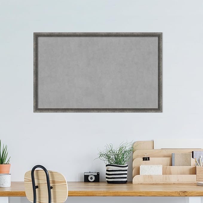 Amanti Art Grey Framed Magnetic Board 26x42 Large Vision Board for use with Magnets, 100% Metal Sheet to Display Items as Office Decor or for Home Organization in mudroom, Kitchen or Kids Room