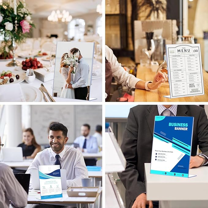 DECOHOBO 30 Pack Acrylic Sign Holder 8.5 x 11, Clear Plastic Display Stands for Tabletop, L-Shape Acrylic Stands for Flyers, Documents, Office, Restaurants, Vertical Sign Holder 8.5x11 for Desktop