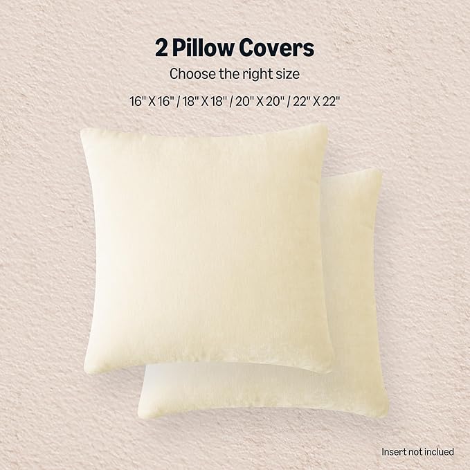 Amazon Basics Chenille Throw Pillow Covers, Home Decor Cushion Cover for Bedroom Living Room Couch Bed, 22" W × 22" L, Beige