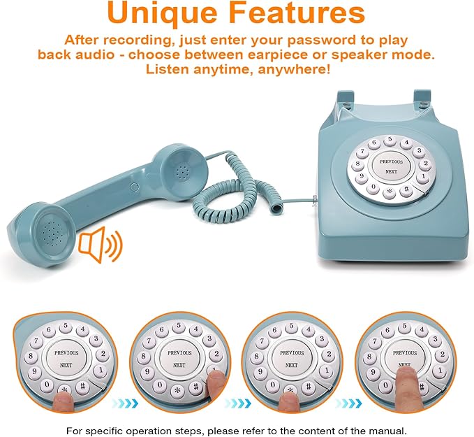 Rotkfst Guest Book Audio Wedding Phone,Record Voice Messages,Retro Guest Book for Wedding or Birthday Party Message Voicemail,Save The Blessings of Your Relatives and Friends(Blue)
