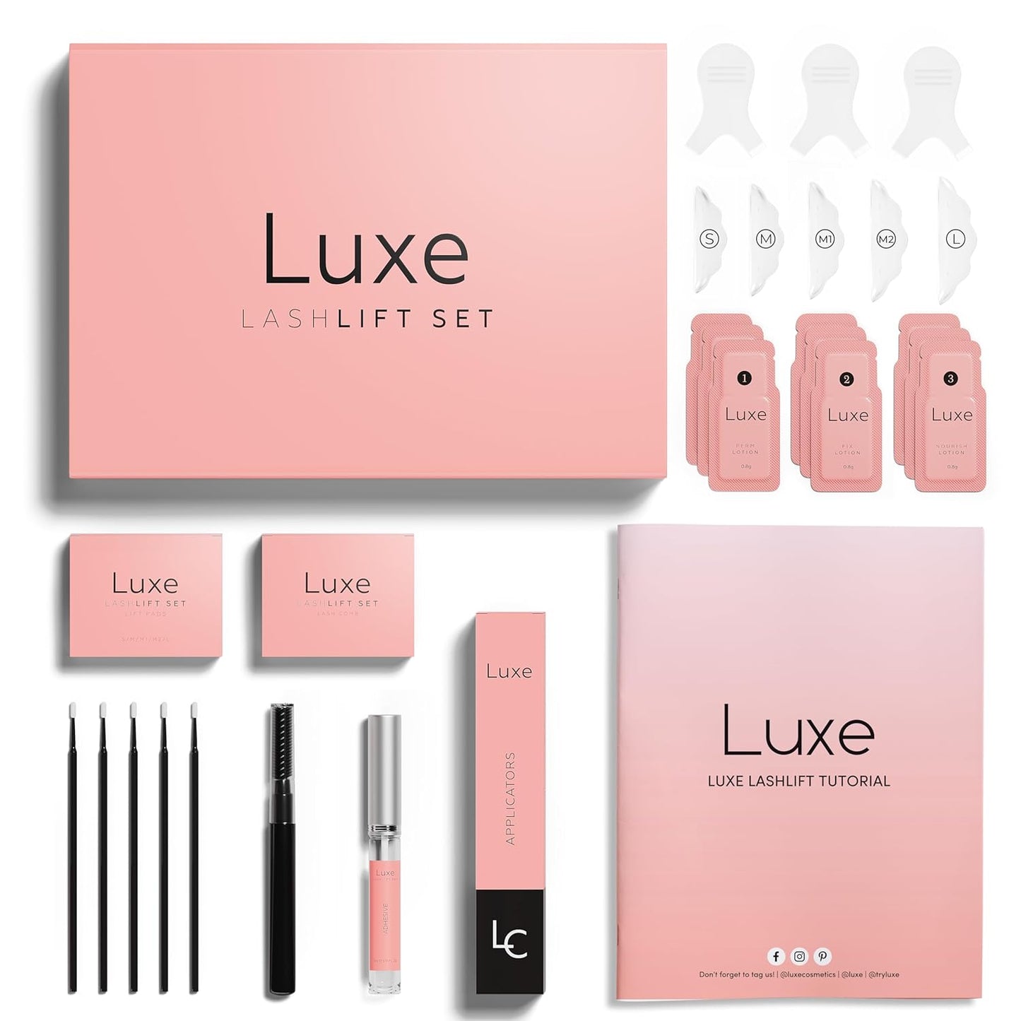 Luxe Cosmetics - Lash Lift Kit - Complete Set for Eyelash Lifting - New Pro Version - Easy to Apply and Long Lasting Finish - Professional Results up to 8 Weeks from Home- Includes 3 Applications