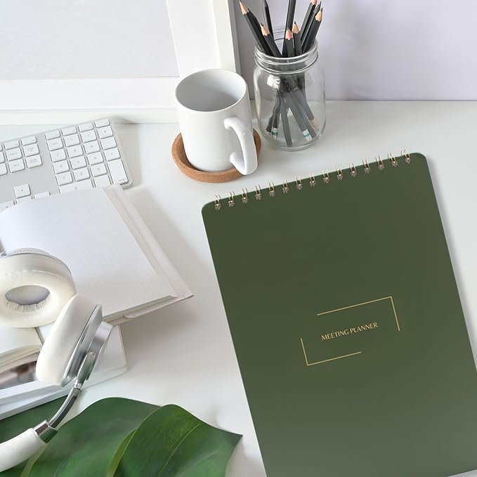 Merely Home | Meeting Notebook for Work | 8.25" x 11.75" | Project Planner | Simple Design | Multiple Layouts | Office and Business Planner (Navy, Meeting Planner - Portrait)