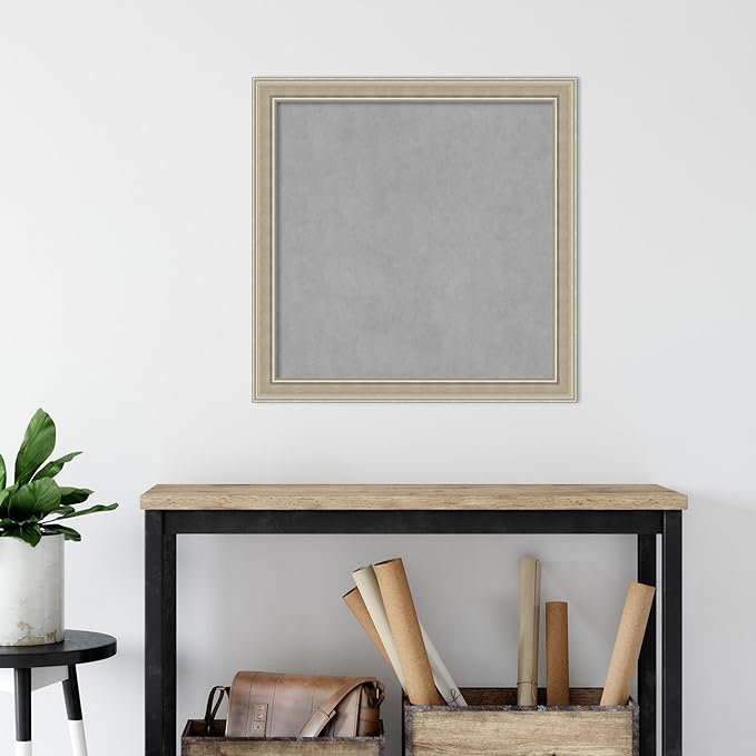Amanti Art Silver Framed Magnetic Board 28x28 Medium Vision Board for use with Magnets, 100% Metal Sheet to Display Items as Office Decor or for Home Organization in mudroom, Kitchen or Kids Room