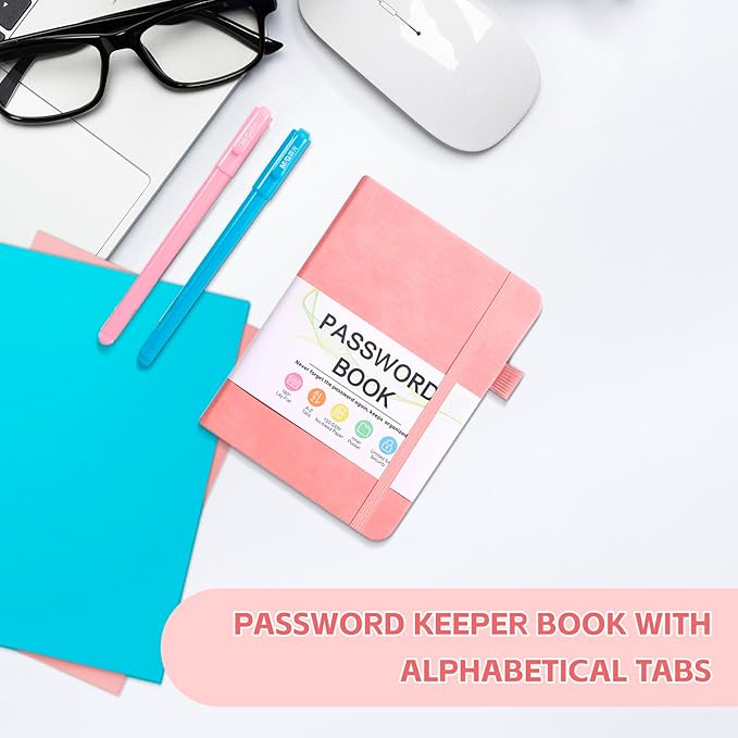 Password Keeper Book with Alphabetical Tabs,4.3"x5.7" Small Password Books for Seniors Password Notebook for Internet Website Address Log in Detail (Pink)