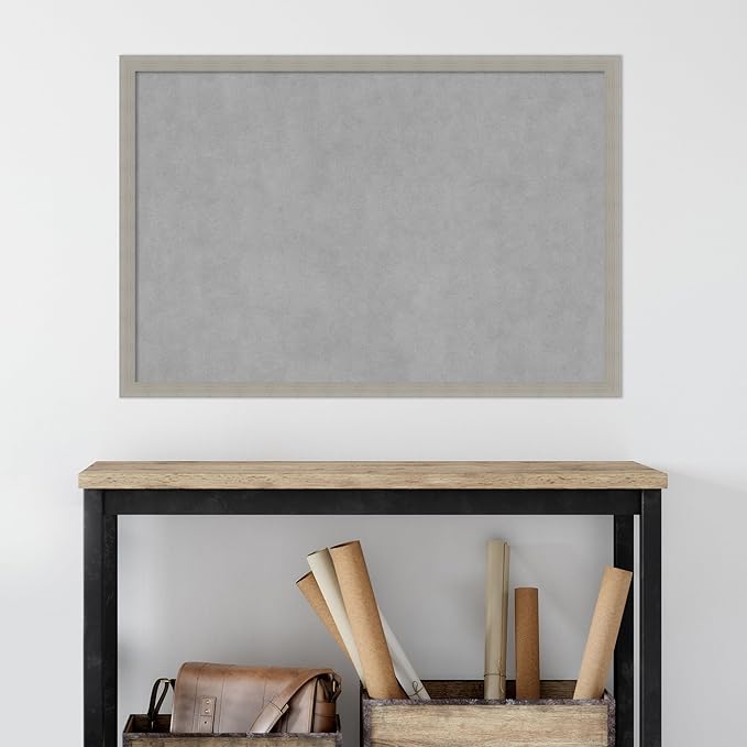 Amanti Art Grey Framed Magnetic Board 26x38 Large Vision Board for use with Magnets, 100% Metal Sheet to Display Items as Office Decor or for Home Organization in mudroom, Kitchen or Kids Room