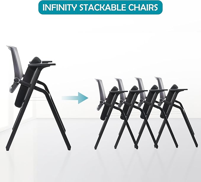 BLANEDUO Conference Room Chairs, Folding Office Desk Chair with Lumbar Support and Sliding Armrest, Stackable Office Guest Chairs & Reception Chairs 20 Pack with Wheels