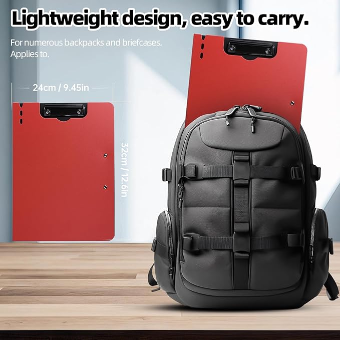 FRETONBA Clipboard Folder, A4 Foldable Clipboard with Horizontal and Vertical Double Metal Clips, 360 Degree Foldable Binder Clipboards with Pen Holder, File Cover Work Folder Clipboards, Red